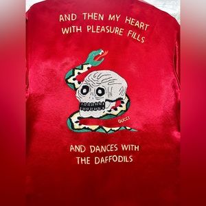 AUTHENTIC Gucci Men’s Red Embroidered Satin Bowling Shirt S/S 2019 Size 46